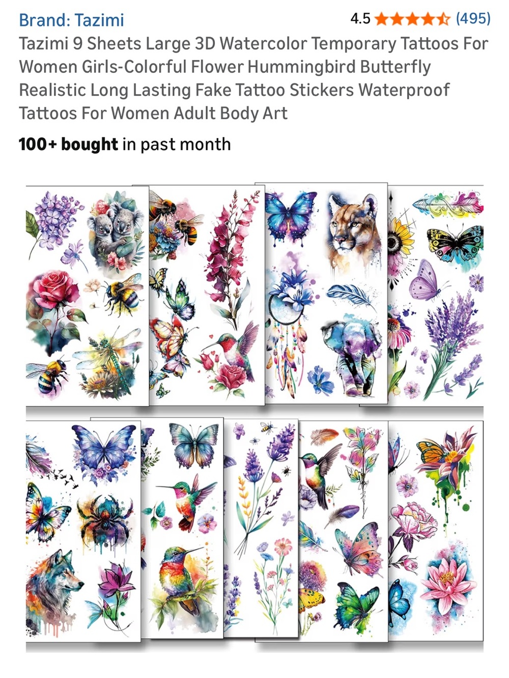 Tazimi 9 sheets of large floral temporary tattoos - Picture 4 of 7